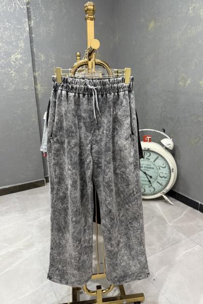 Bayan Yıkamalı Palazzo Pantolon  Gri