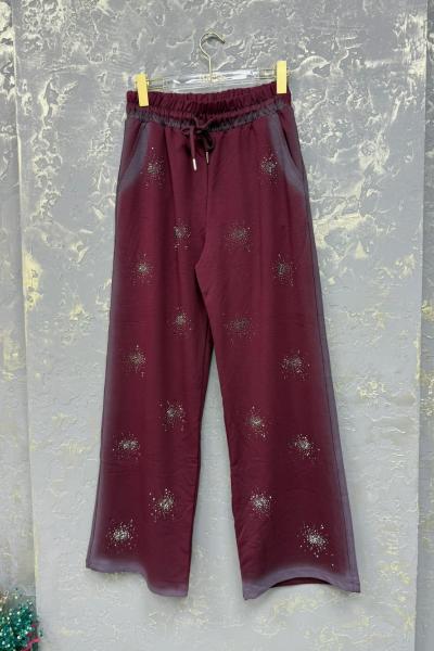 Bayan Taş Detaylı Pantolon Bordo