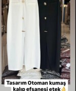 Bayan Ottoman Kumaş Önden Düğmelı Etek Siyah