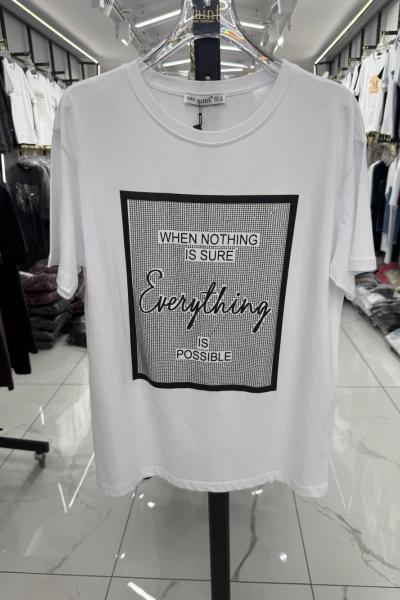 BAYAN EVERYTHİNG YAZILI TİŞÖRT Beyaz