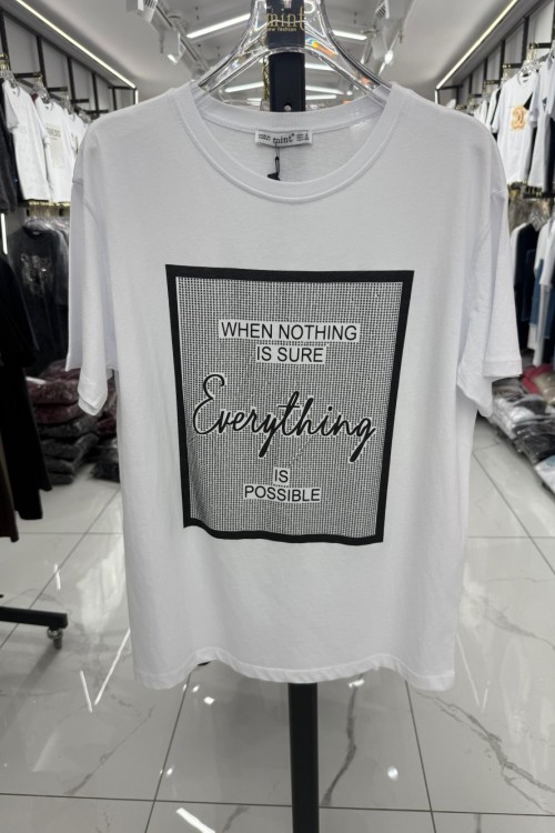 BAYAN EVERYTHİNG YAZILI TİŞÖRT Beyaz