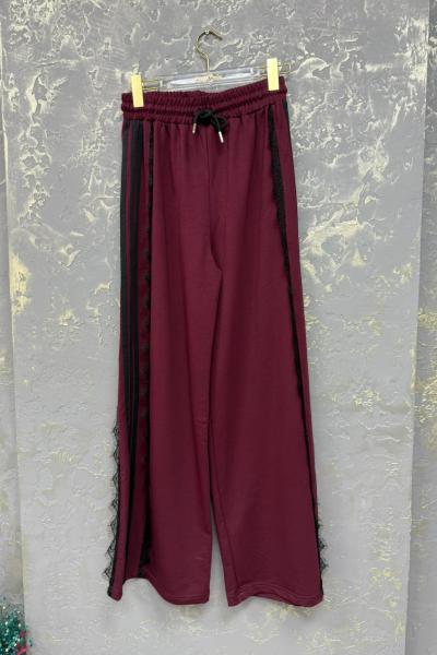 BAYAN YAN DANTELLİ PANTOLON  Bordo