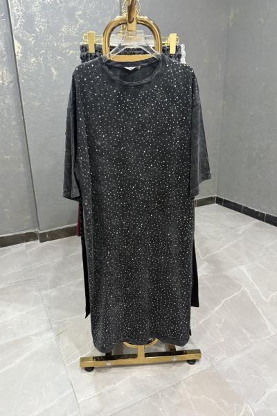 BAYAN MİNİK FULL TAŞLI ELBİSE  Antrasit