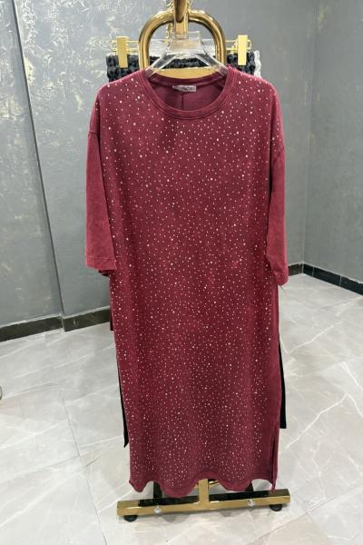BAYAN MİNİK FULL TAŞLI ELBİSE  Kırmızı