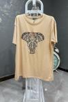 BAYAN FİL BASKILI TİŞÖRT  Bej