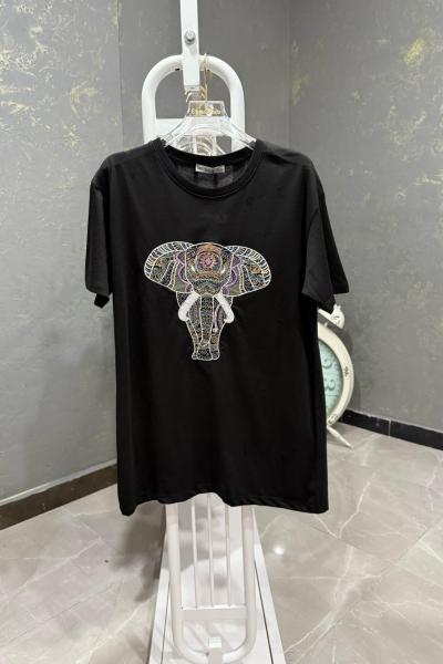 BAYAN FİL BASKILI TİŞÖRT  Siyah