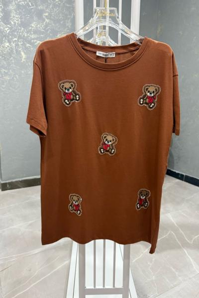 BAYAN FİYONKLU AYICIKLI TİŞÖRT  Tarçın