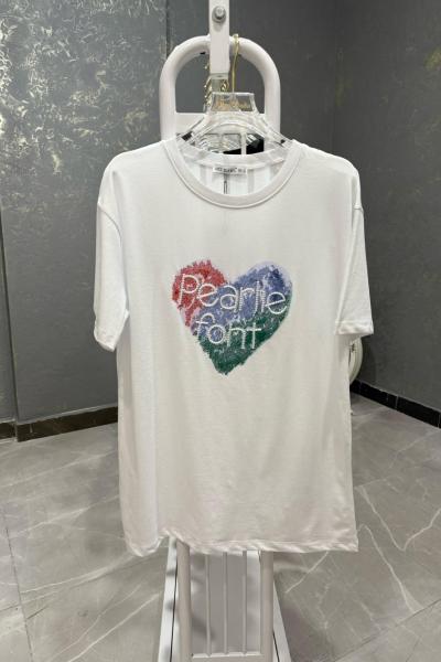 BAYAN PEARLİE FONT YAZILI TİŞÖRT  Beyaz