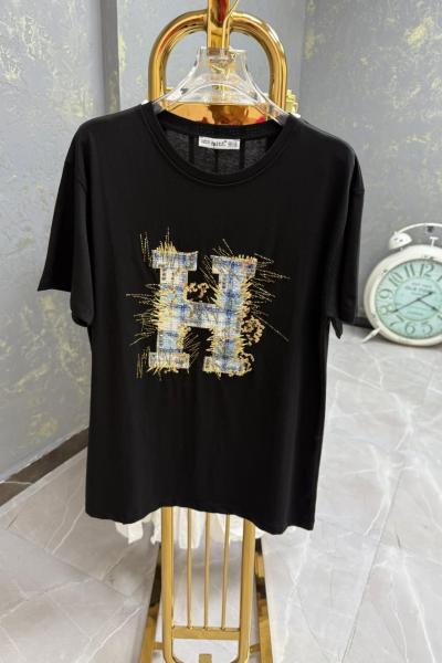 BAYAN H YAZILI TİŞÖRT  Siyah