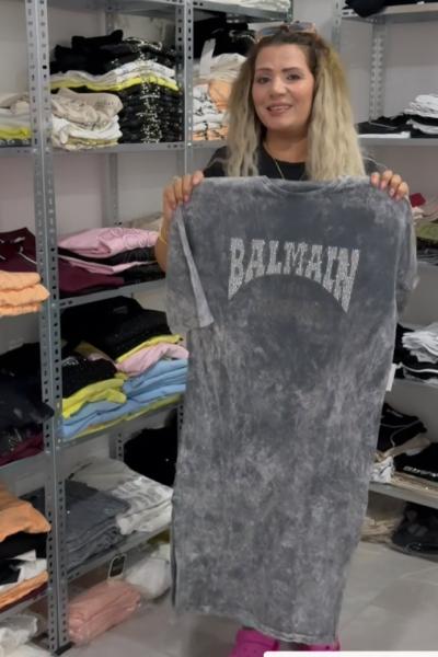 BAYAN BALMAIN YAZILI YIKANABİLİR ELBİSE  Gri