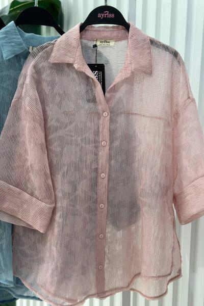 BAYAN YARIM KOL JAKARLI GÖMLEK Siyah