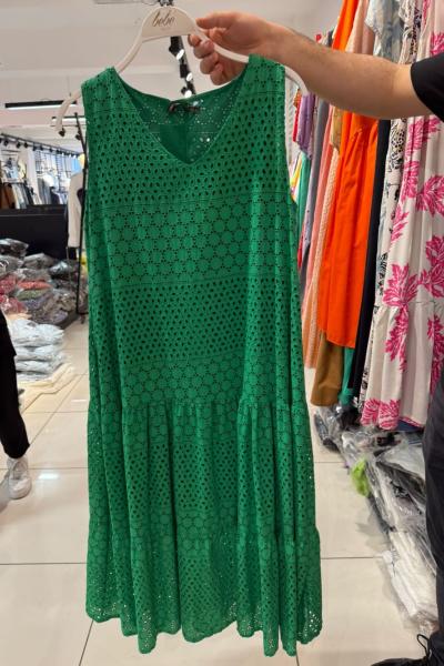 DANTELLİ BAYAN SIFIR KOL ELBİSE Yeşil