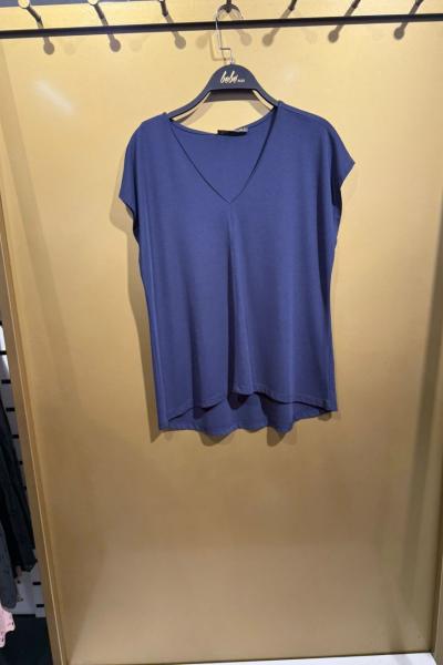 BAYAN V YAKA TİŞÖRT  Lacivert