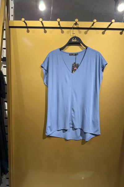 BAYAN V YAKA TİŞÖRT  Mavi