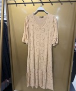 ÖNÜ FUL DÜĞMELİ VİSTON ELBİSE Bej