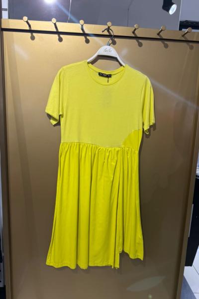 YARIM KOL PENYE YAZLIK ELBİSE  Sarı