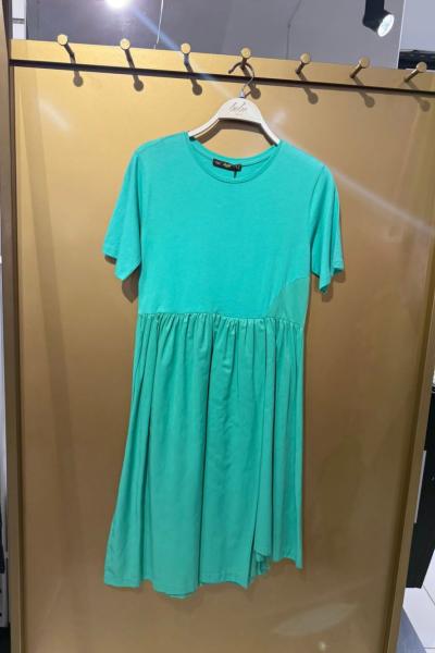 YARIM KOL PENYE YAZLIK ELBİSE  Turkuaz