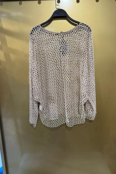 BAYAN FİLE DETAYLI TİŞÖRT  Bej