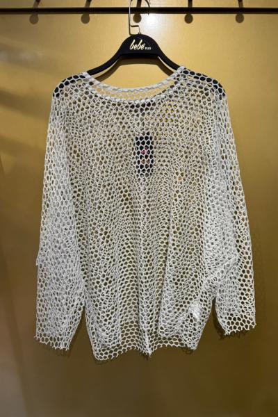 BAYAN FİLE DETAYLI TİŞÖRT  Beyaz