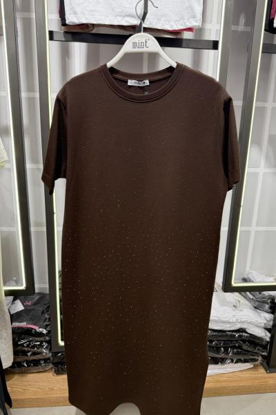 BAYAN ÖN FULL TAŞLI ELBİSE  Acı Kahve