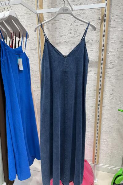 BAYAN İP ASILI JEAN ELBİSE Mavi