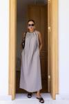 BAYAN TANSEL KUMAS UZUN ELBİSE Gri