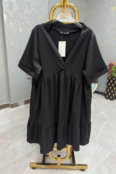 BAYAN V YAKA ELBİSE Siyah