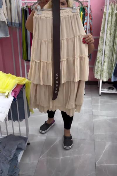 BAYAN KEMERLİ ETEK Bej