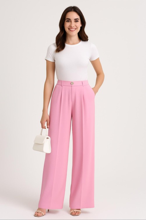 BAYAN YUKSEK BEL PANTOLON  Pembe
