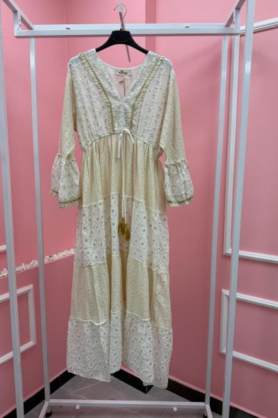 BAYAN FİSTO DETAY İTHAL ELBİSE  Bej