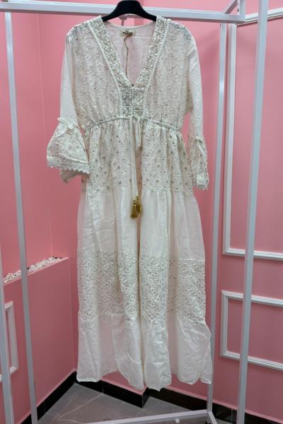 BAYAN FİSTO DETAY İTHAL ELBİSE  Beyaz