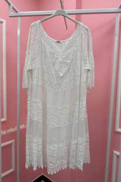 BAYAN DANTEL DETAYLI ELBİSE  Beyaz