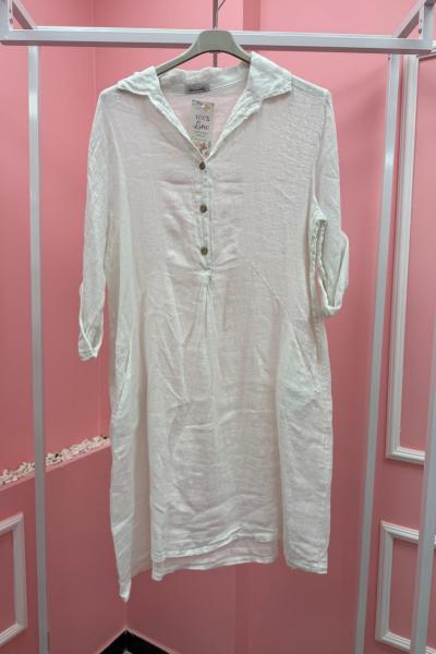 BAYAN DÜĞME DETAYLI ELBİSE  Beyaz