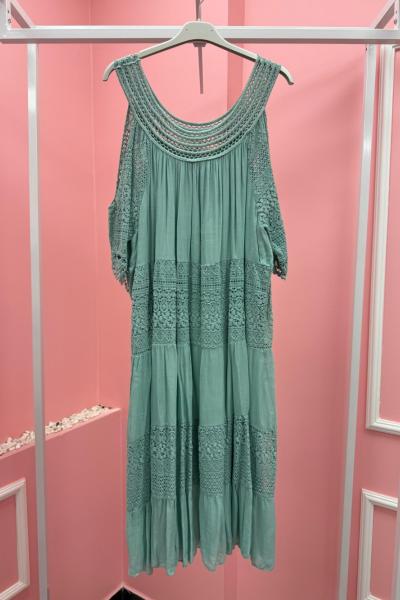 BAYAN YAKA VE KOL DETAY İTHAL ELBİSE  Yeşil