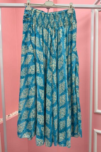 BAYAN TASARIM İTHAL ŞALVAR PANTOLON  Mavi Ekru