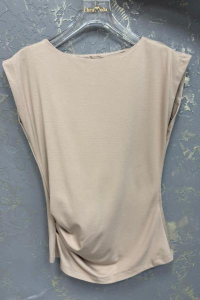 BAYAN BÜZGÜ DETAY BLUZ  Bej