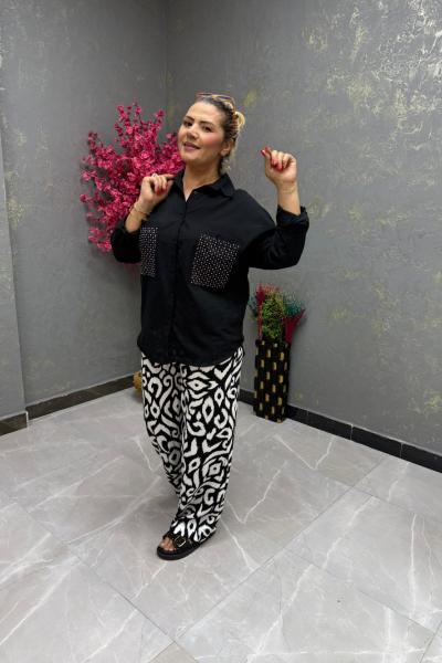 BAYAN DESENLİ PANTOLON  Siyah