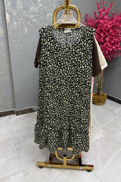 Bayan sıfır kol elbise Leopar