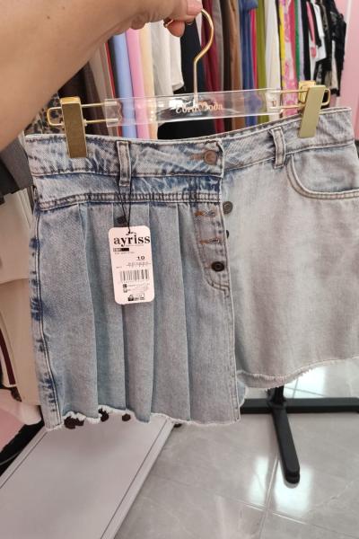 BAYAN JEAN DETAY ŞORT ETEK Mavi