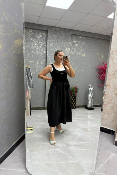 BAYAN ALO YAZILI BALON ELBİSE  Siyah