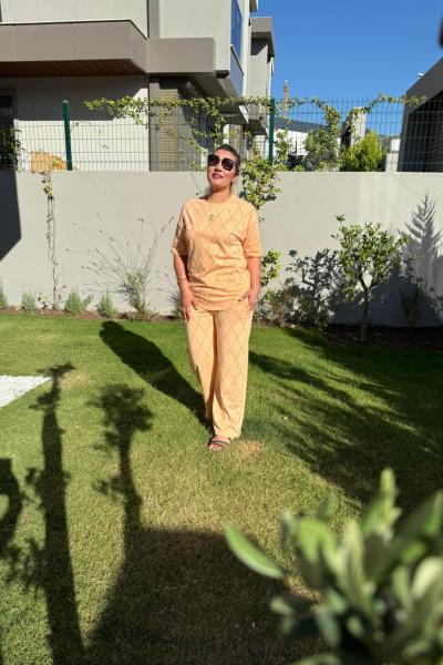 BAYAN BAKLAVA DİLİMLİ TAŞLI TAKIM Turuncu