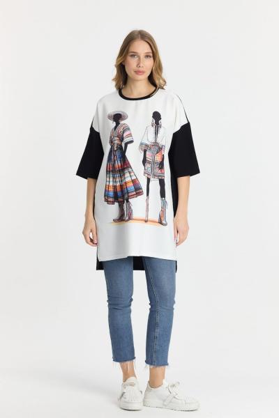 BAYAN İKİ KIZ DETAY TASARIM TİŞÖRT  Siyah