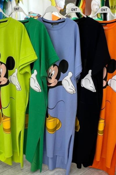 BAYAN BUYUK BEDEN MCK BASKILI ELBİSE  Fıstık Yeşili