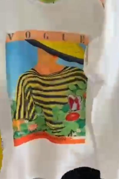 BAYAN VOGUE YAZILI BÜYÜK BEDEN TASARIM BLUZ Beyaz