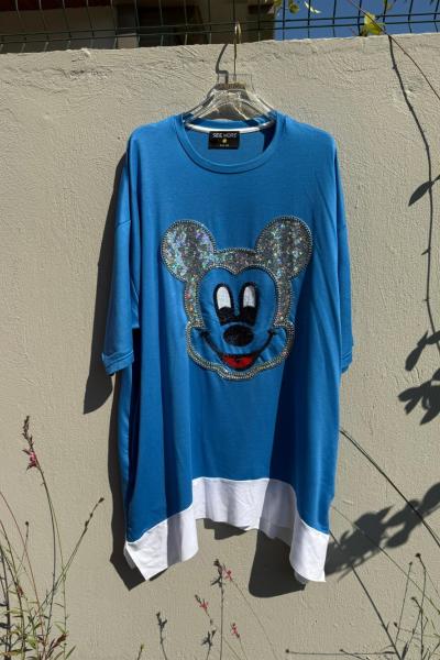 BAYAN MİKİLİ TASARIM BLUZ Mavi