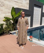 BAYAN OVERSİZE YAPRAK DESEN GÖMLEK ELBİSE  Vizon