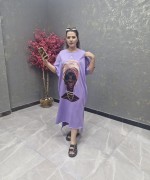 BAYAN DİJİTAL BASKI ELBİSE  Mor