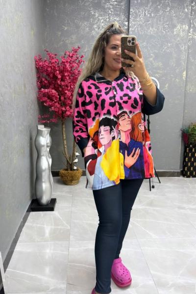 BAYAN BASKILI TASARIM İKİLİ TAKIM Siyah