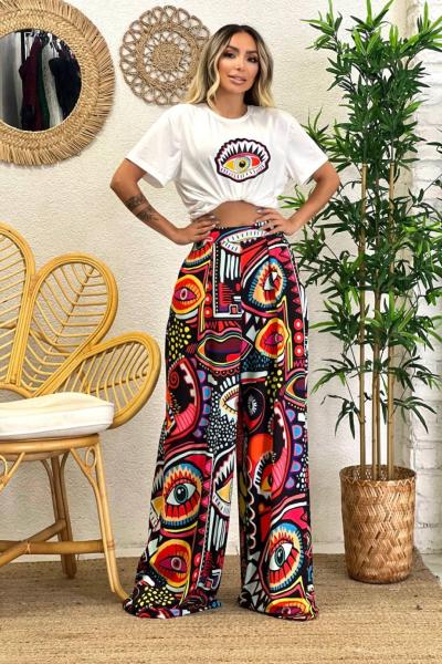 TASARİM İKİLİ GÖZ DETAYLI TAKIM  Beyaz