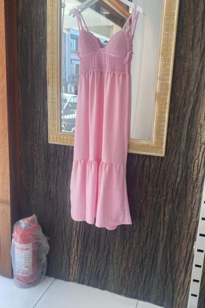 İP ASKILI BÜSTİYER GÖRÜNÜMLÜ ELBİSE Pembe